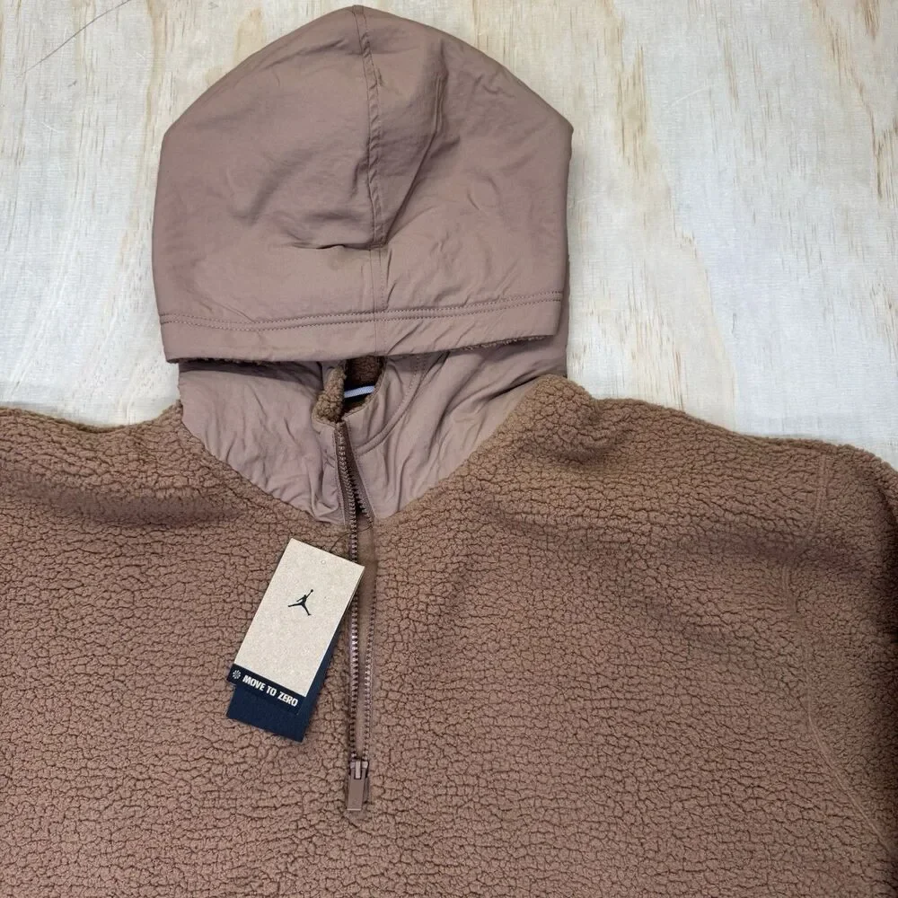 NEW Air Jordan Flight Sherpa 1/2 Zip Pullover Hoodie Mens 2XL Brown FV7452-223